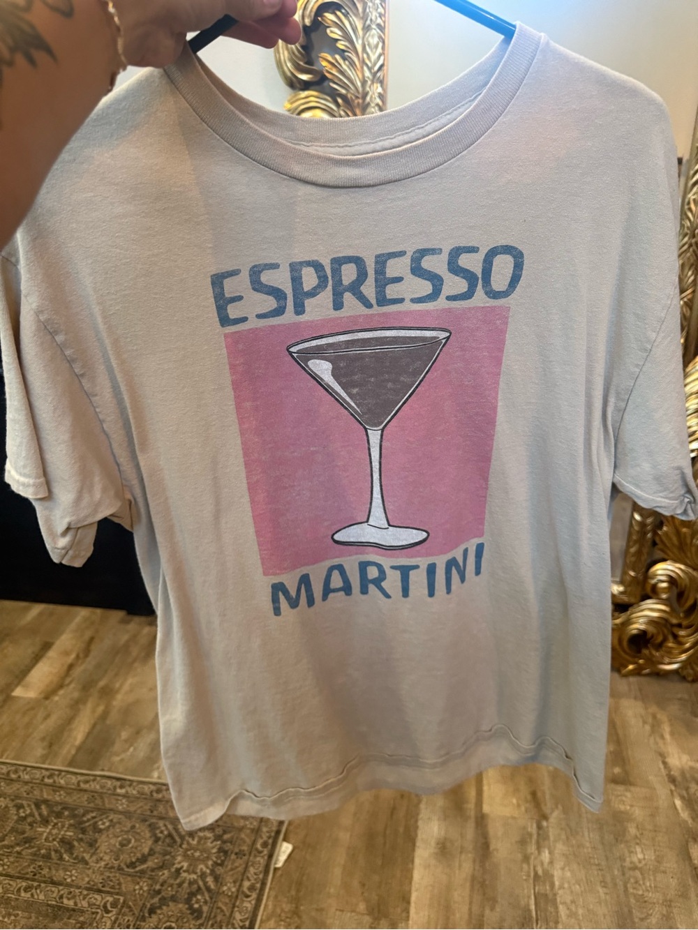 Junk Food Clothing Light Beige Tee with Pink & Blue Graphic